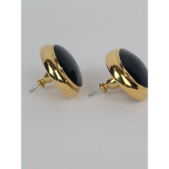 Vintage Napier Gold Tone & Black Oval Shape Post Earrings - Picture 4 of 6
